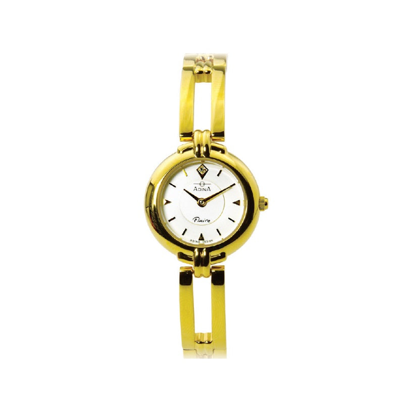 Adina Flaire Ladies Dress Watch Gold Plate White Index Dial - NK98 G1XB