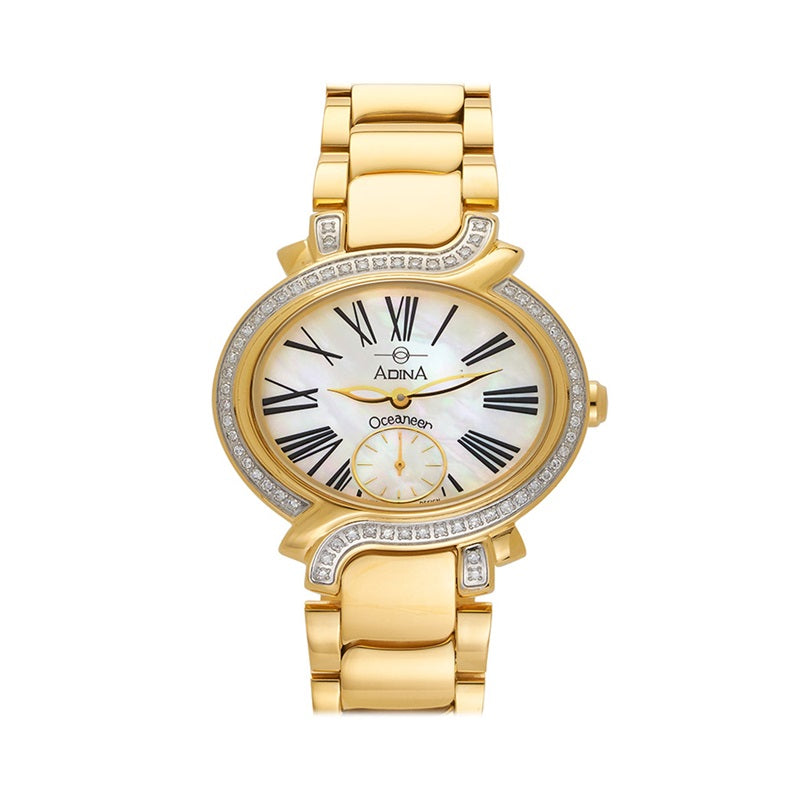 Adina Ladies Diamond Set Oceaneer 100m Sports Watch Gold Plate MOP Dial - RW15 G0RB