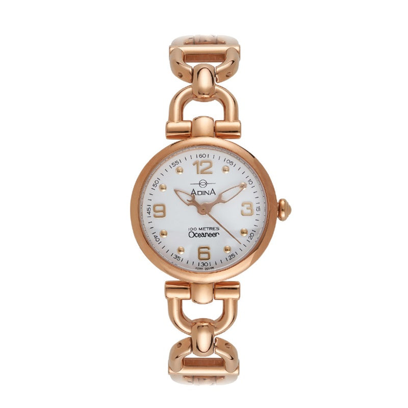 Adina Ladies Oceaneer 100m Sports Dress Watch Rose Gold Plate White Dial - CT105R1XB