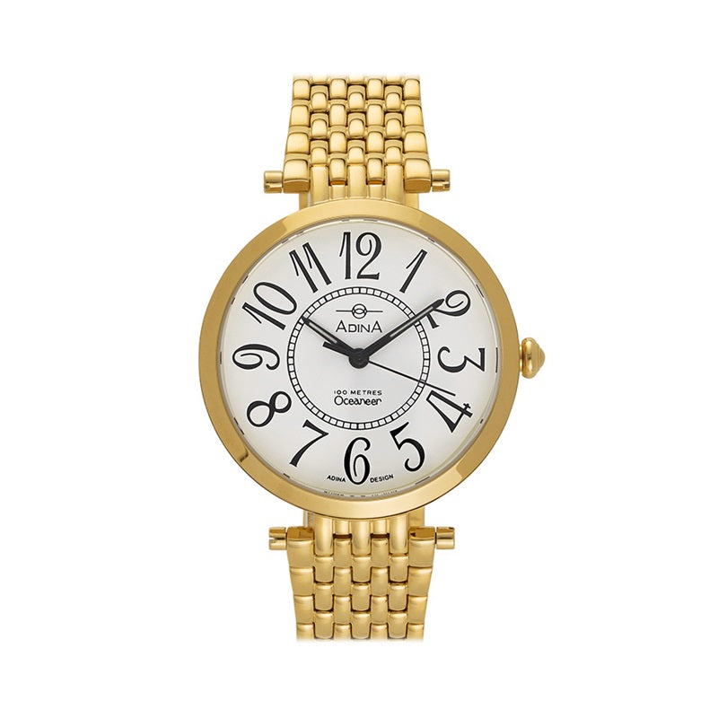 Adina Ladies Oceaneer 100m Sports Dress Watch Gold Plated White Dial Full Figures - CT110G1FB