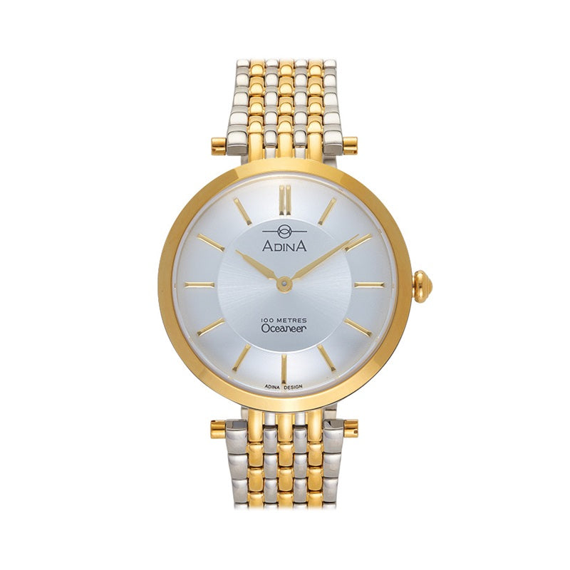 Adina Ladies Oceaneer 100m Sports Dress Watch T/Tone Gold Plated White Dial - CT110T1XB