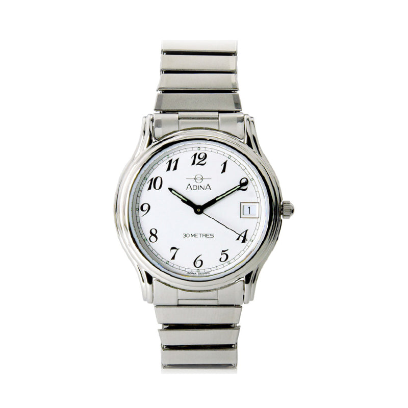 Adina Everyday Expandable Dress Watch Stainless Steel White Full Figure Dial - NK39 S1FE