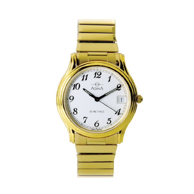 Adina Everyday Expandable Dress Watch Gold Plate White Full Figure Dial - NK39 G1FE