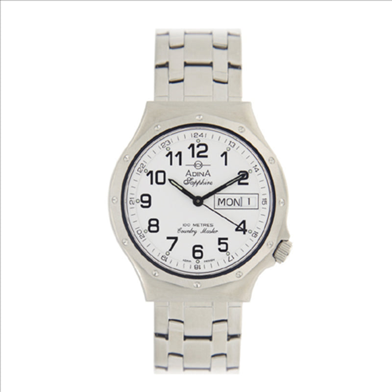 Adina Country Master 100m Work Watch Stainless Steel White Full Figure Dial - CM65S1FB-SAP