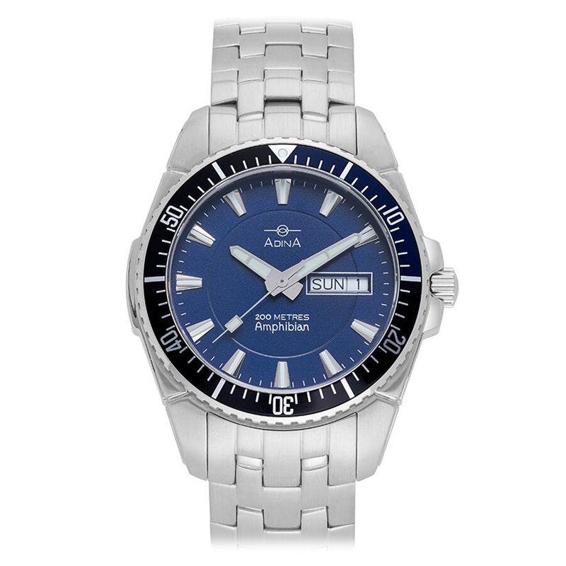 Adina Amphibian Dive Watch Stainless Steel Blue/Black Bezel Blue Dial - NK167 E6AXB