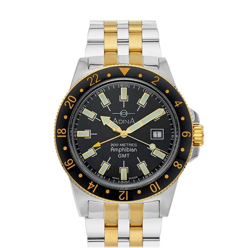Adina Amphibian 200m GMT Divers Watch T/Tone Gold Plated Black Dial - CT119T2XM
