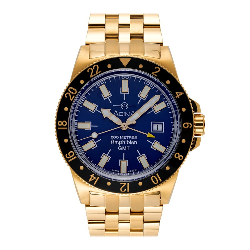 Adina Amphibian Vintage Dive Watch Gold Plate Blue Dial - CT119G6XB
