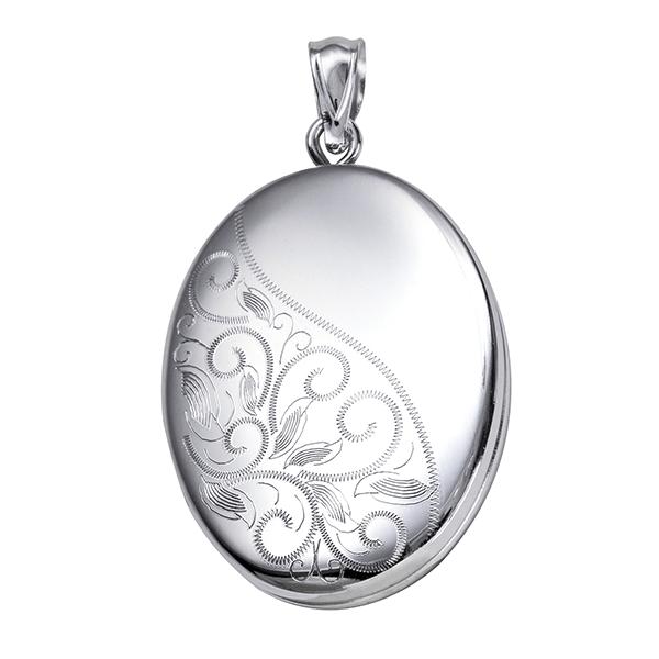 Parrys Jewellers Sterling Silver Half Pattern/Half Polished Oval Locket