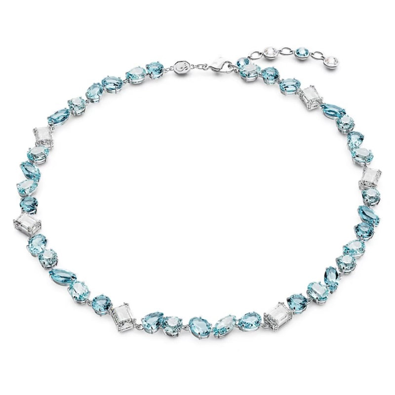 Swarovski Gema necklace, Mixed cuts, Blue, Rhodium plated 5666007