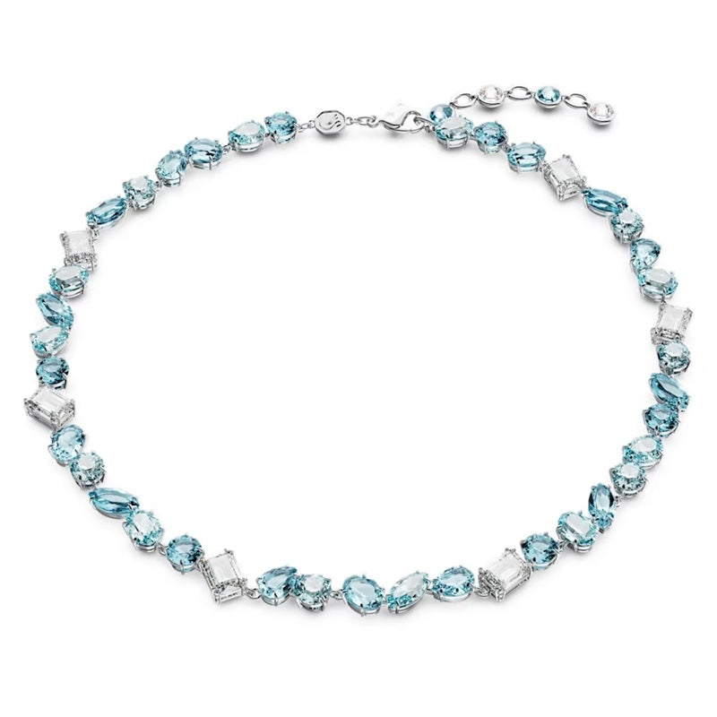 Swarovski Gema necklace, Mixed cuts, Blue, Rhodium plated 5666007