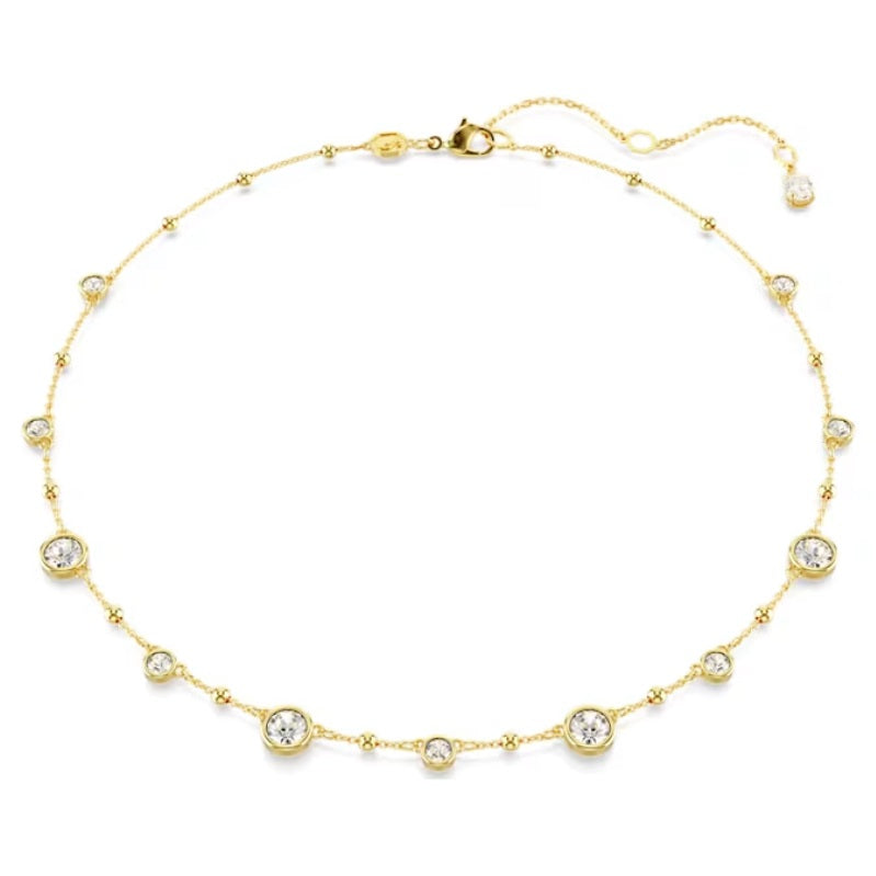 Swarovski Imber necklace Round cut, Scattered design, White, Gold-tone plated 5680090