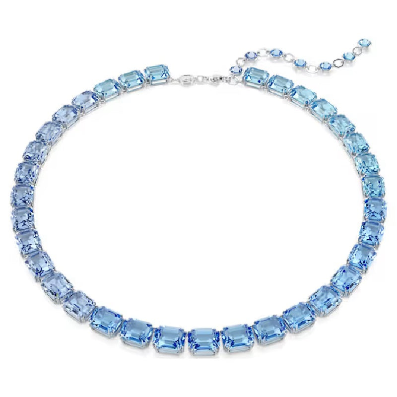 Swarovski Millenia Tennis Necklace Octagon cut, Colour gradient, Blue, Rhodium plated 5694136