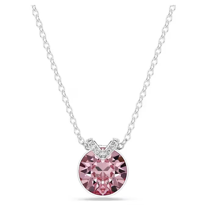 Swarovski Bella V pendant Round cut, Pink, Rhodium plated 5724289