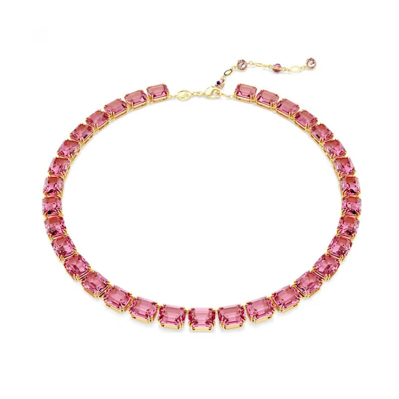 Swarovski Millenia Tennis necklace Octagon cut, Pink, Gold-tone plated 5683429