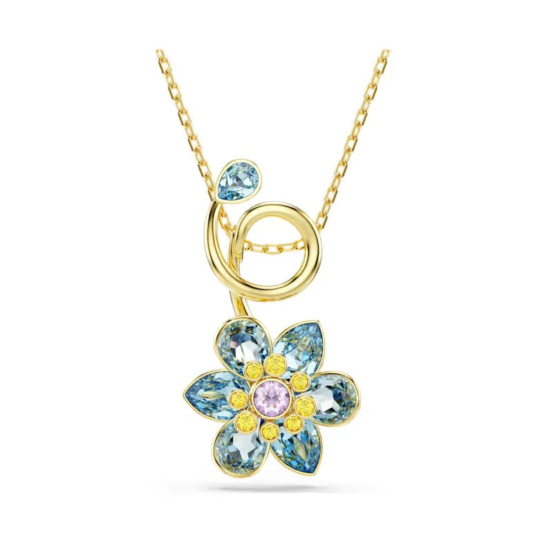 Swarovski Idyllia pendant Mixed cuts, Flower, Blue, Gold-tone plated 5709029