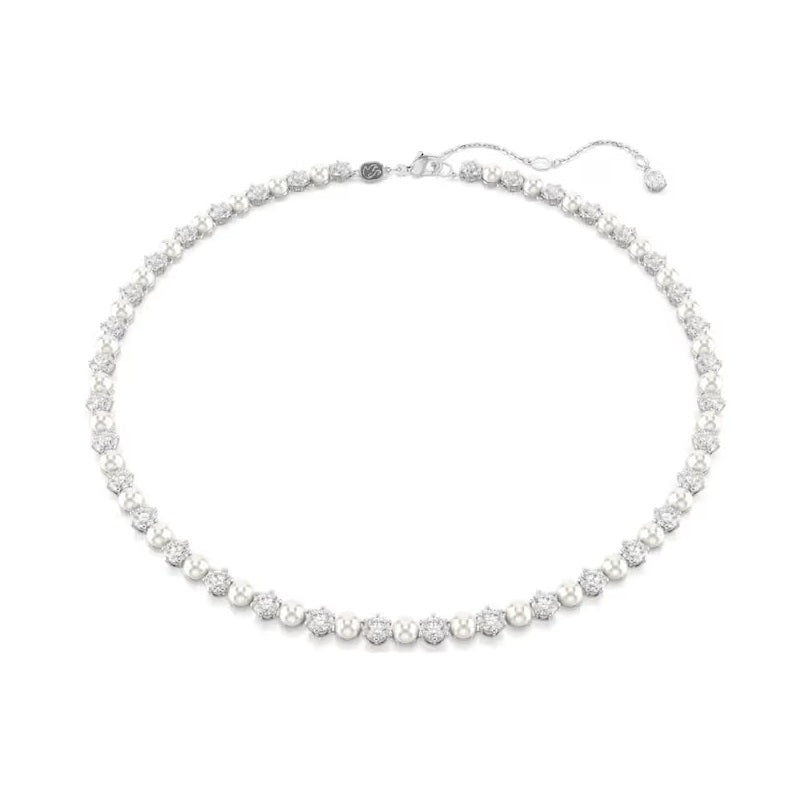Swarovski Matrix Tennis necklace Crystal pearl, Round cut, White, Rhodium plated 5689623