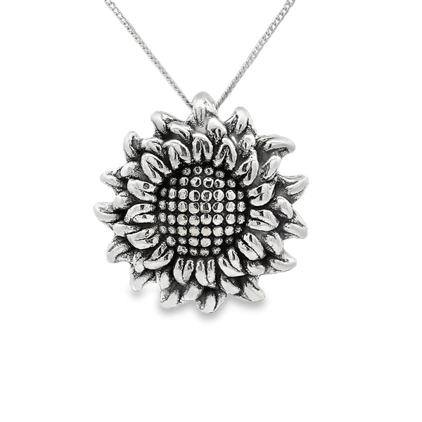 Sterling Silver Large Sunflower Pendant
