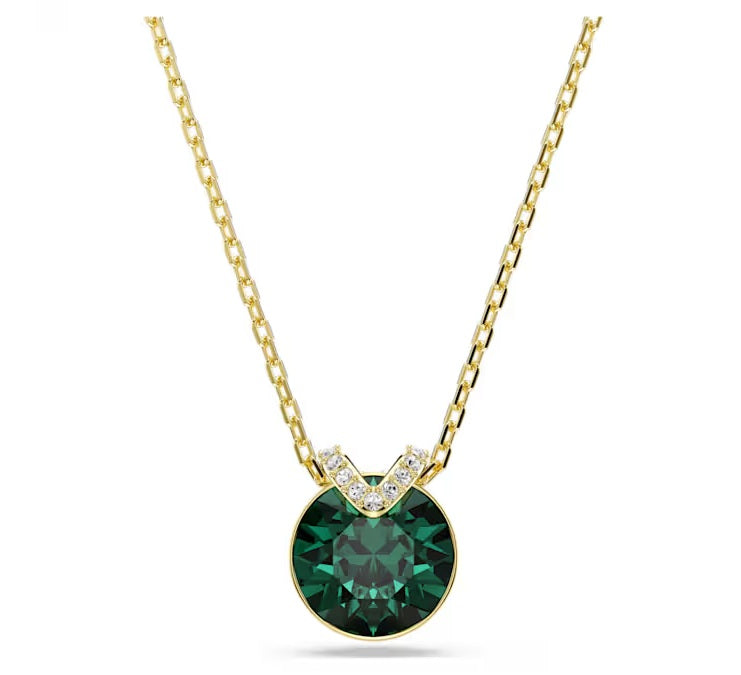 Swarovski Bella V pendant Round cut, Green, Gold-tone plated 5735387
