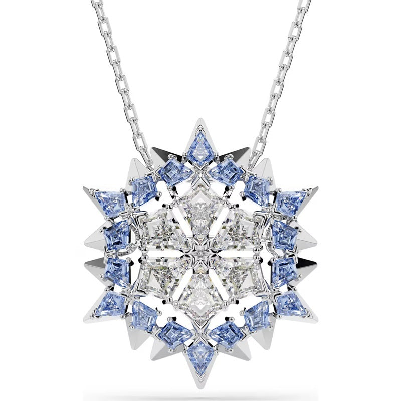 Swarovski Magic pendant and brooch, Snowflake, Blue, Rhodium plated 5737619