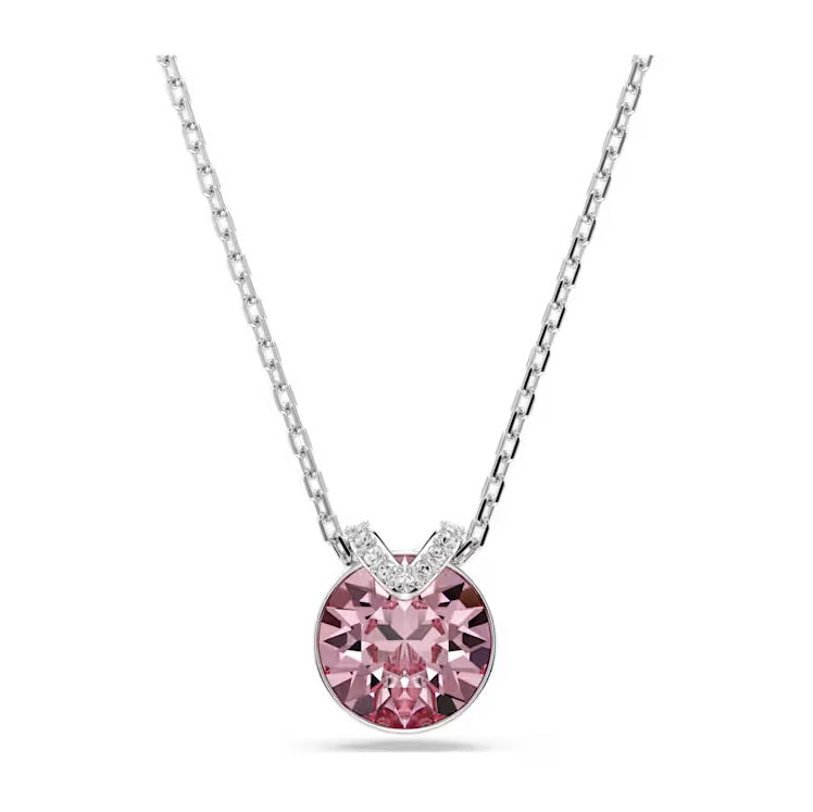Swarovski Bella V pendant Round cut, Pink, Rhodium plated 5734230