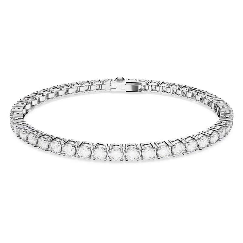 Matrix Tennis bracelet, Round cut, White, Rhodium plated | Swarovski