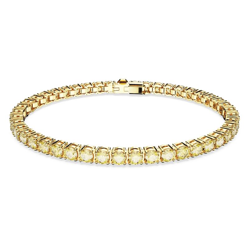 Swarovski Matrix Tennis bracelet Round cut, Small, Yellow, Gold-tone plated 5648933