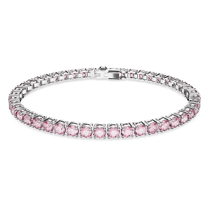 Swarovski Matrix Tennis Bracelet Round Cut, Small, Pink, Rhodium Plated 5648932