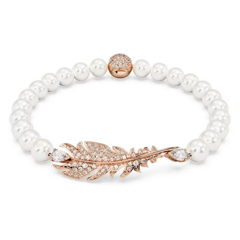 Swarovski Nice bracelet Feather, White, Rose gold-tone plated 5663482