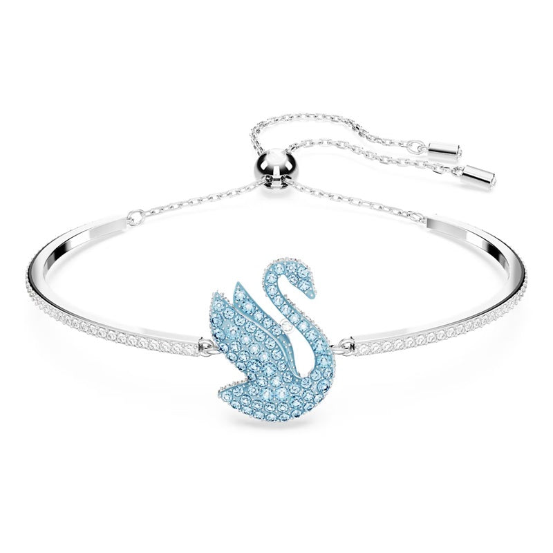 Swarovski Iconic Swan bangle, Blue, Rhodium plated 5660595