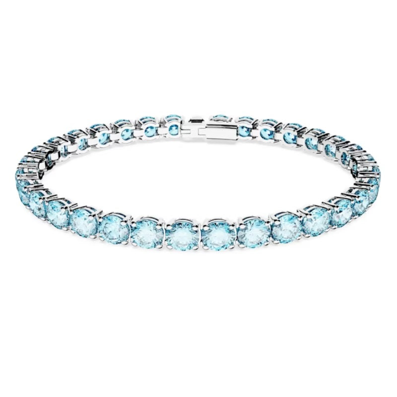 Swarovski Matrix Tennis bracelet Round cut, Blue, Rhodium plated L 5648929