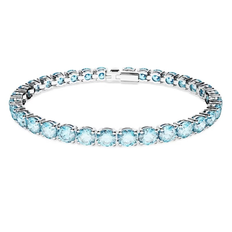 Swarovski Matrix Tennis bracelet Round cut, Blue, Rhodium plated 5648929