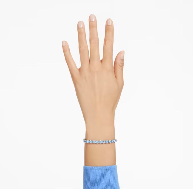 Swarovski Matrix Tennis bracelet Round cut Blue Rhodium plated L 5648929
