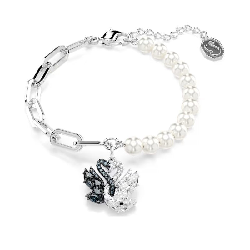 Swarovski Swan bracelet Crystal pearl, Swan, Black, Rhodium plated 5705720