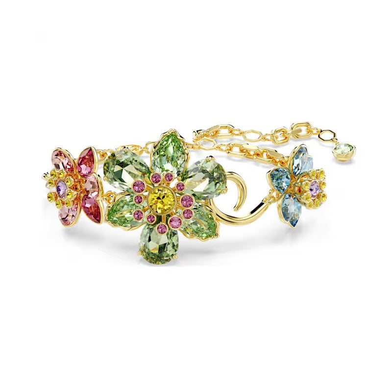 Swarovski Idyllia bracelet Mixed cuts, Flower, Multicoloured, Gold-tone plated 5717156