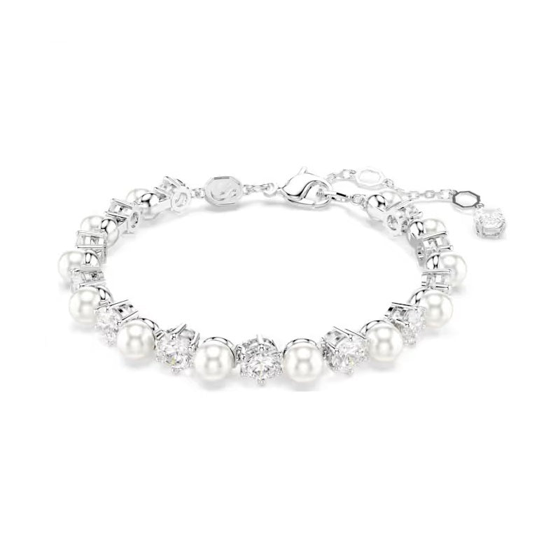 Swarovski Matrix Tennis bracelet Crystal pearl, Round cut, White, Rhodium plated 5689625