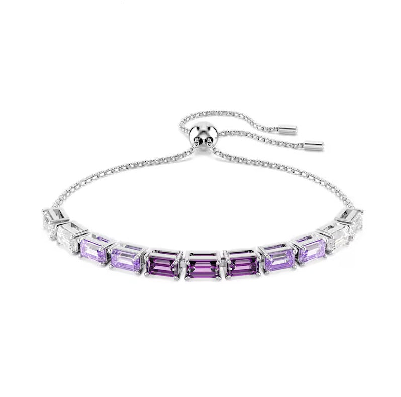 Swarovski Matrix Tennis bracelet Baguette cut, Purple, Rhodium plated 5707199