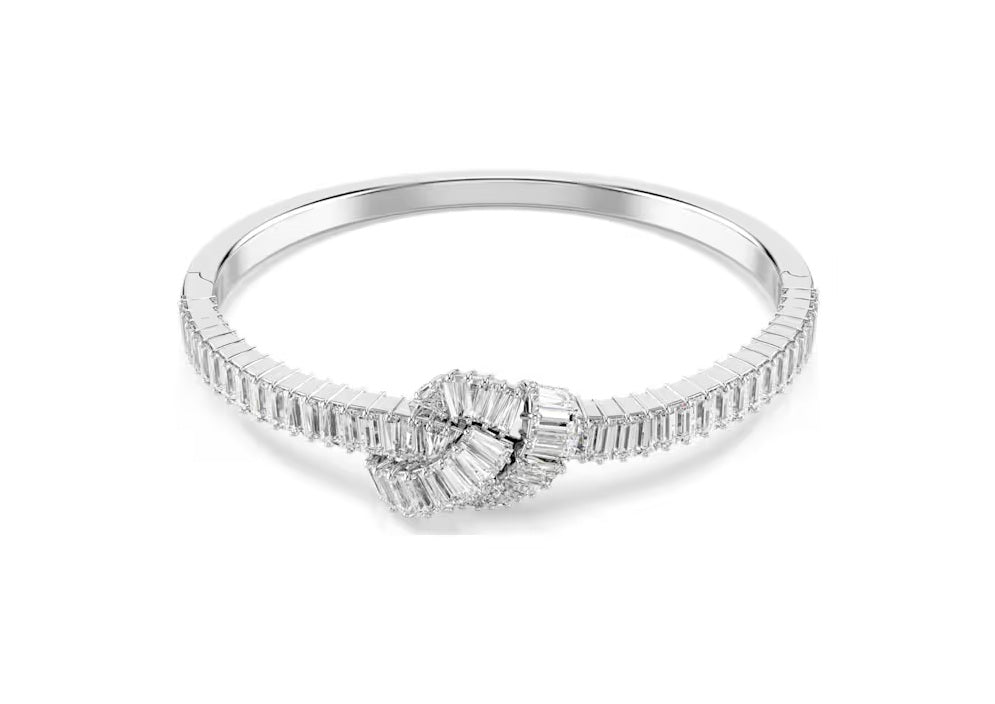 Swarovski Matrix bangle Baguette cut, Knot, White, Rhodium plated 5727120