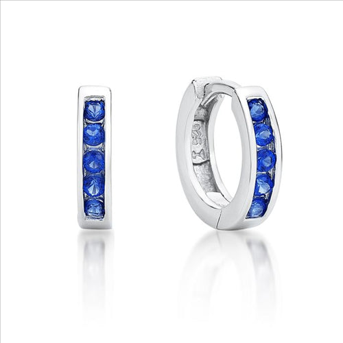 Parrys Jewellers Sterling Silver 5x 2mm Blue Cubic Zirconia Channel Set Huggie Earrings