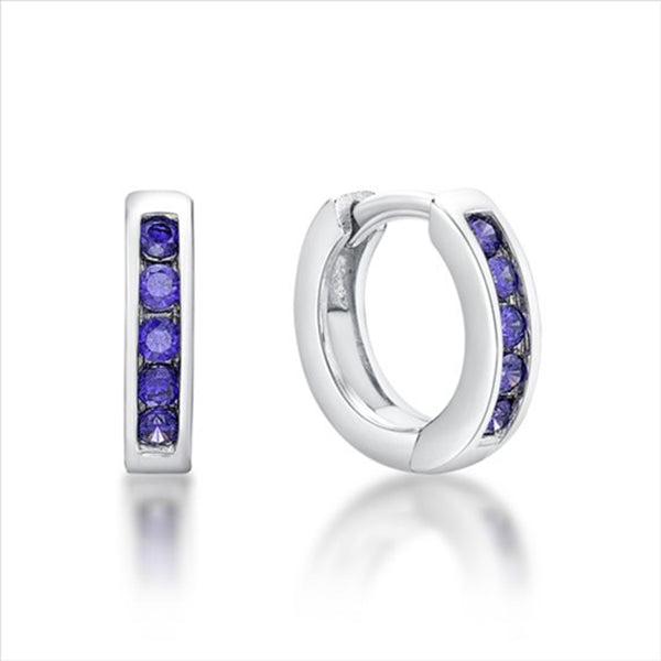 Parrys Jewellers Sterling Silver 5x 2mm Purple Cubic Zirconia Channel Set Huggie Earrings