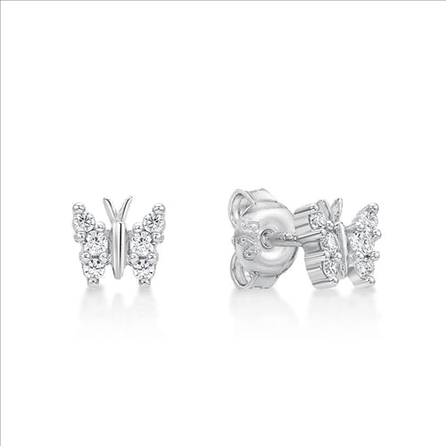 Parrys Jewellers Sterling Silver Butterfly, White Cubic Zirconia Stud Earrings