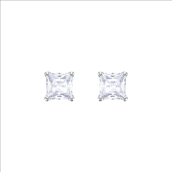 Swarovski Crystal Attract:Pe Stud Square cut, White, Rhodium plated 5430365
