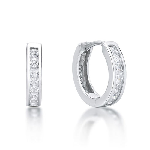 Parrys Jewellers Sterling Silver White Cubic Zirconia Channel Set 11mm I.D. Huggies