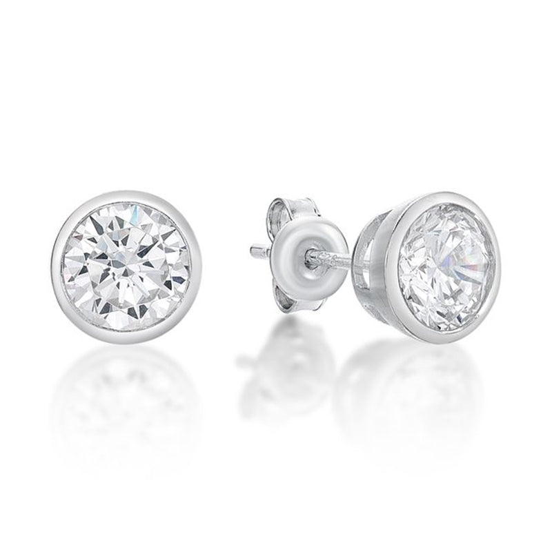 Sterling Silver 6.5Mm Round R/O C/Z Stud, Wht