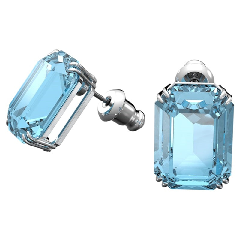 Swarovski Millenia stud earrings - Octagon cut crystals, Blue, Rhodium plated 5614935