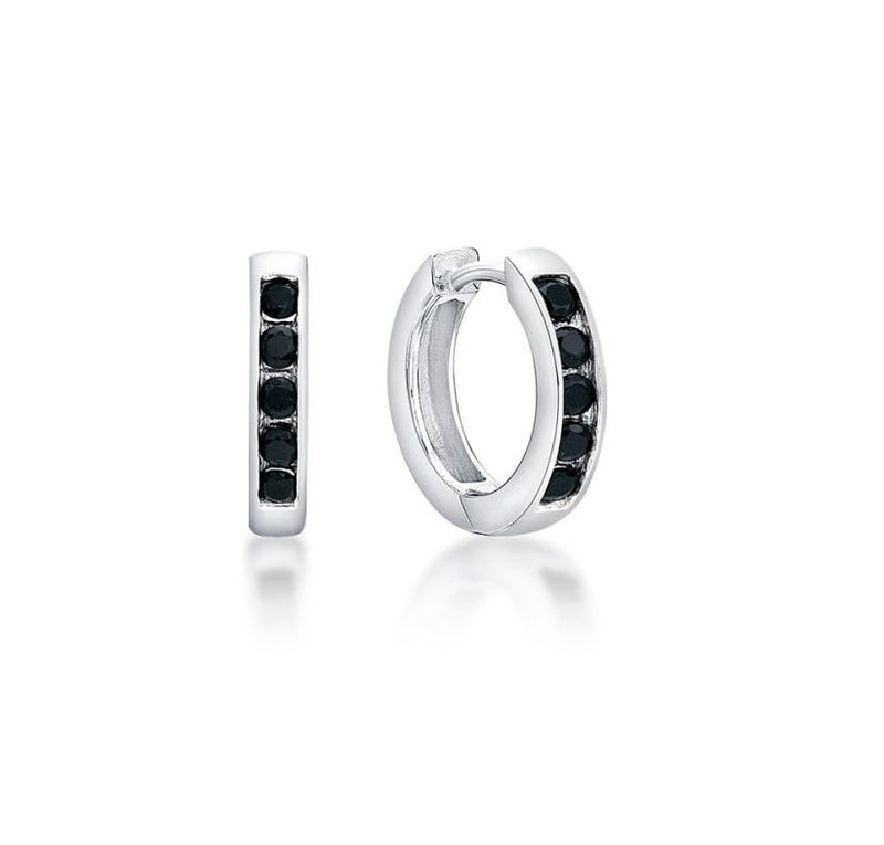 Parrys Jewellers Sterling Silver 5x 2mm Black Cubic Zirconia Channel Set Huggie Earrings