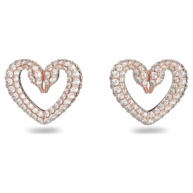 Swarovski Una Stud Earrings Heart, Small, White, Rose-Gold Tone Plated 5628659