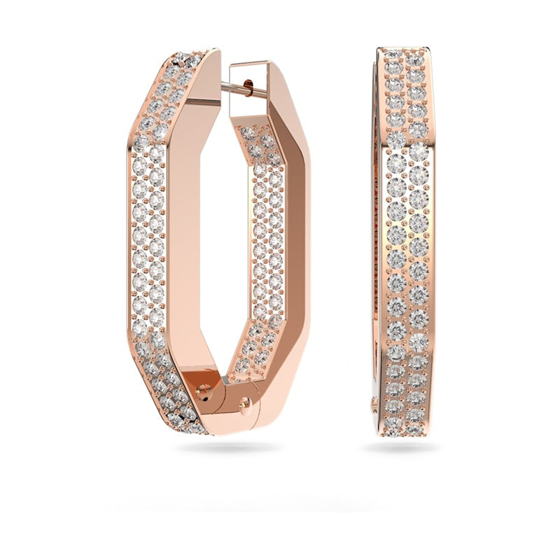 Swarovski Dextera Hoop Earrings Octagon, Pavé Crystals, White, Rose-Gold Tone Plated