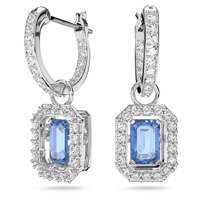 Swarovski Millenia Earrings Octagon Cut Swarovski Zirconia, Blue, Rhodium Plated 5619500