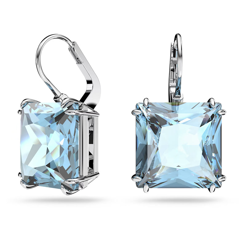 Swarovski Millenia Drop Earrings Square Cut, Blue, Rhodium Plated 5619472