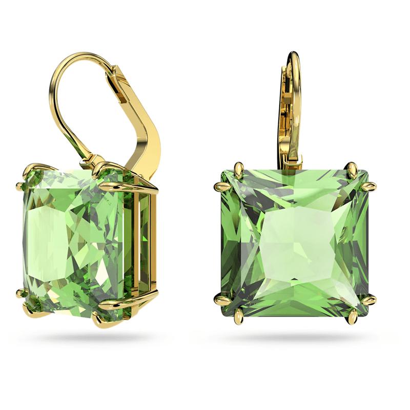 Swarovski Millenia Drop Earrings Square Cut, Green, Gold-Tone Plated 5636564